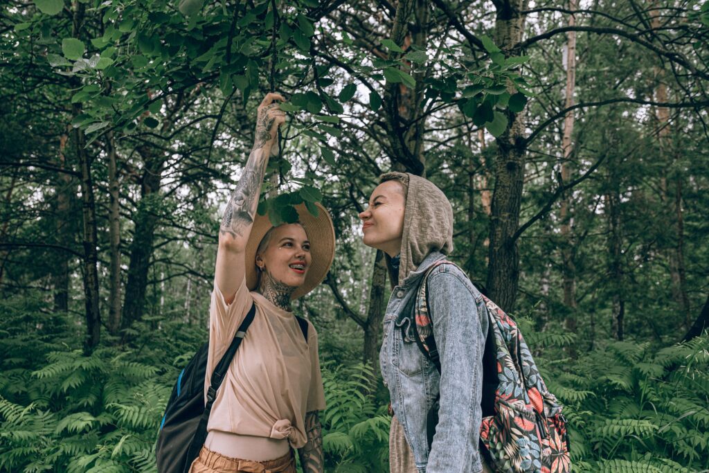Two woman in forest