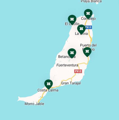 Fuertaventura's markets marked on a map
